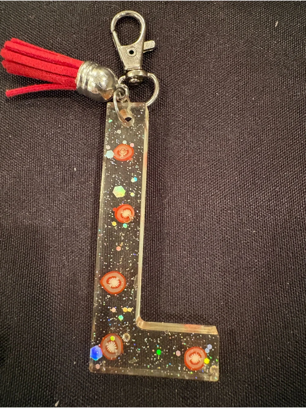 Glitter Resin 'L' Keychain with Tassel